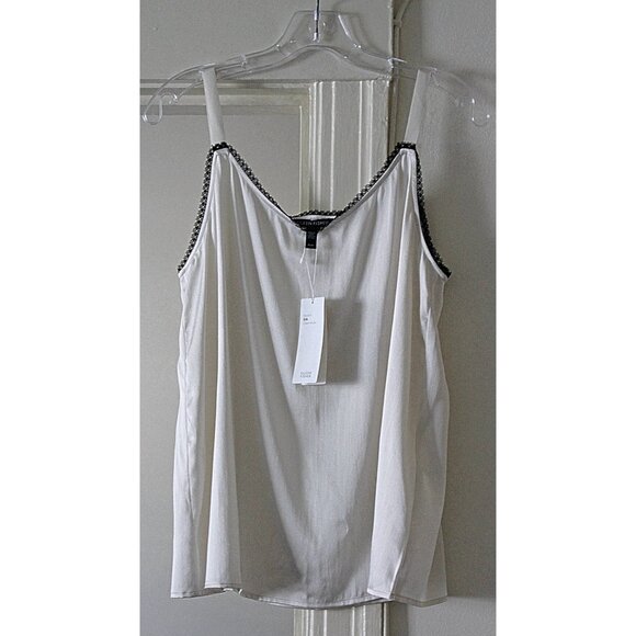 New w/Tags Eileen Fisher - Stretch Silk Charmeuse Lace Trim Cami, Bone, sz Med - Picture 3 of 9
